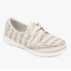 Skechers Women's Striped Beige and White Sneakers